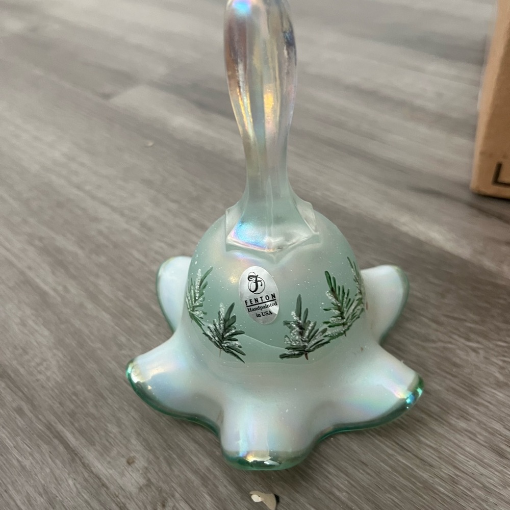 Fenton Glass Bell with Green Fern Design - Picture 2 of 16